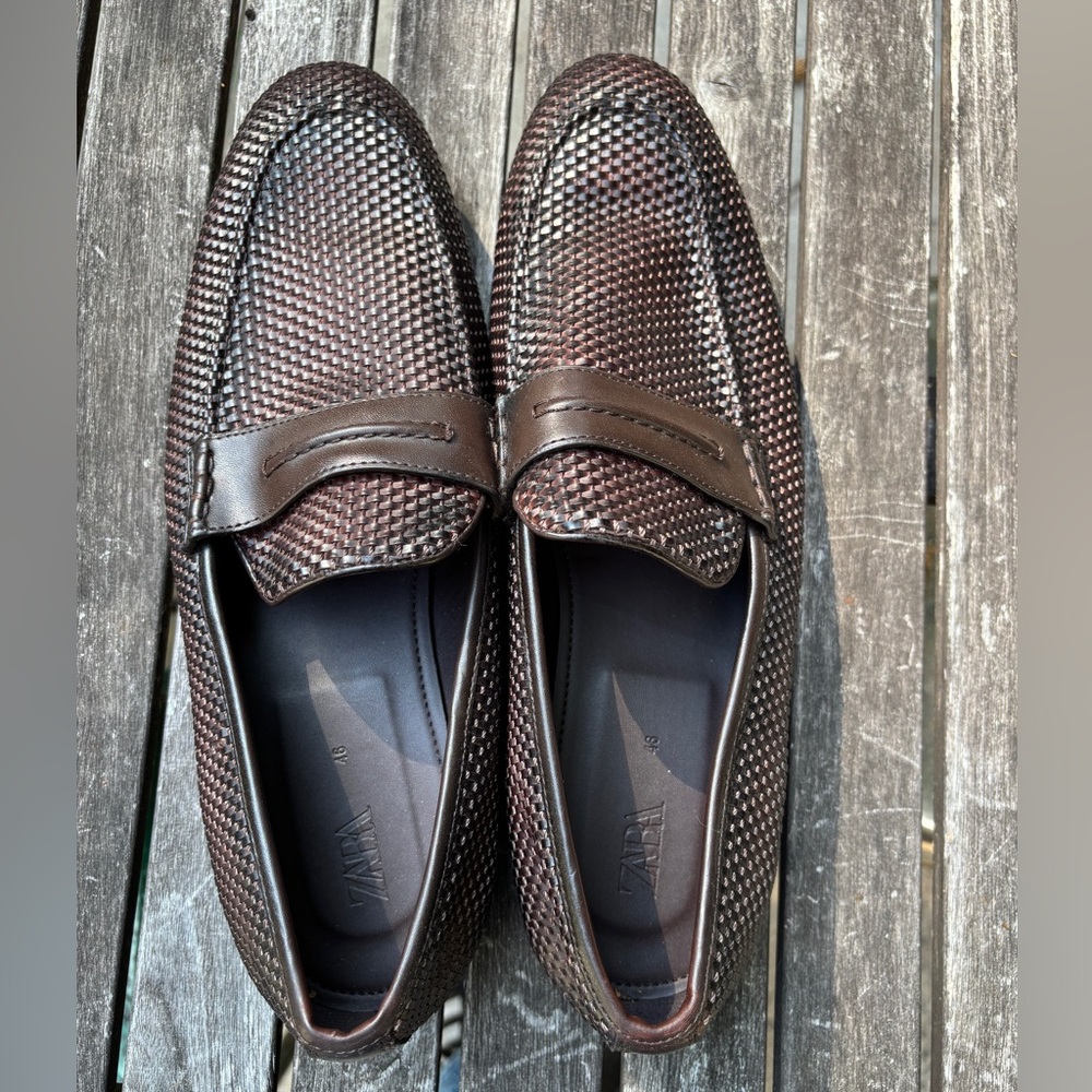 Zara Men's Textured Brown Slip-On Loafers Size 13